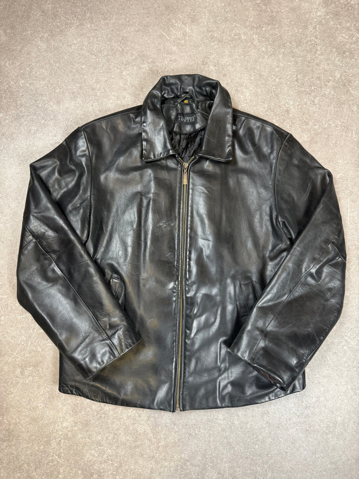 TRAPPER Vintage Lederjacke Herren Gr. 48 Schwarz Echtleder 90er Jahre