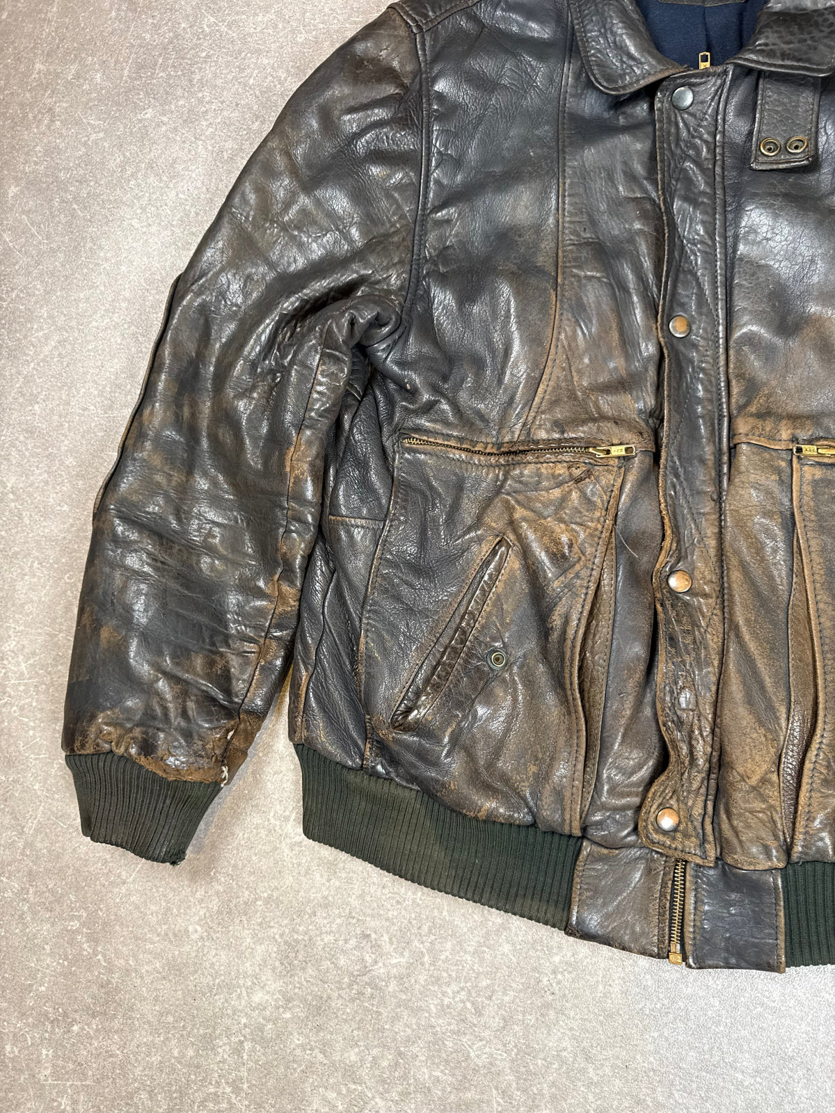 Vintage Angelo Litrico Roma Lederjacke Herren Bomberjacke Echtleder Braun