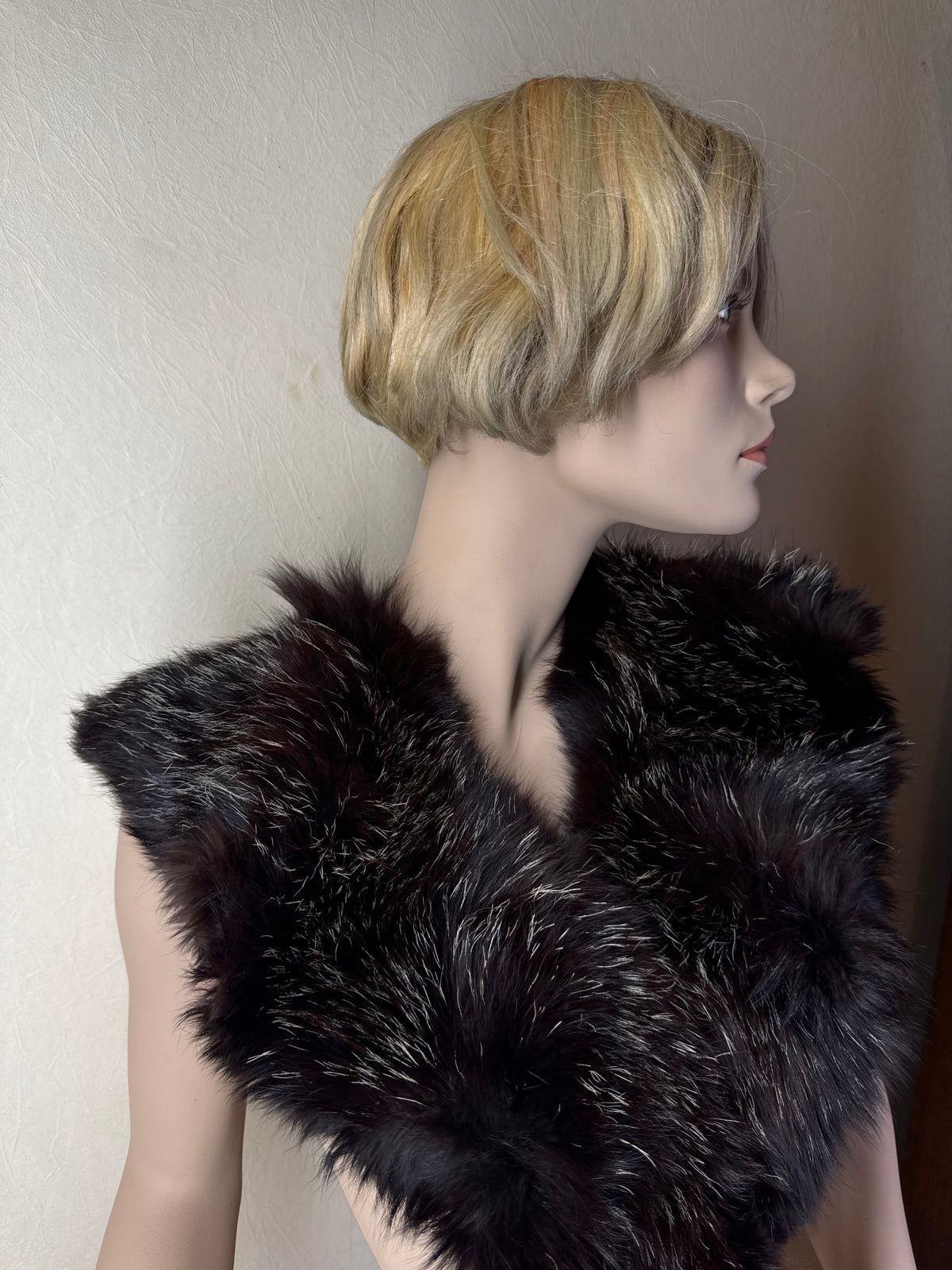 Vintage Silberfuchs Pelzstola Schwarz Echtfell Fuchs Fox Fur mit Pfoten ca. 110 cm