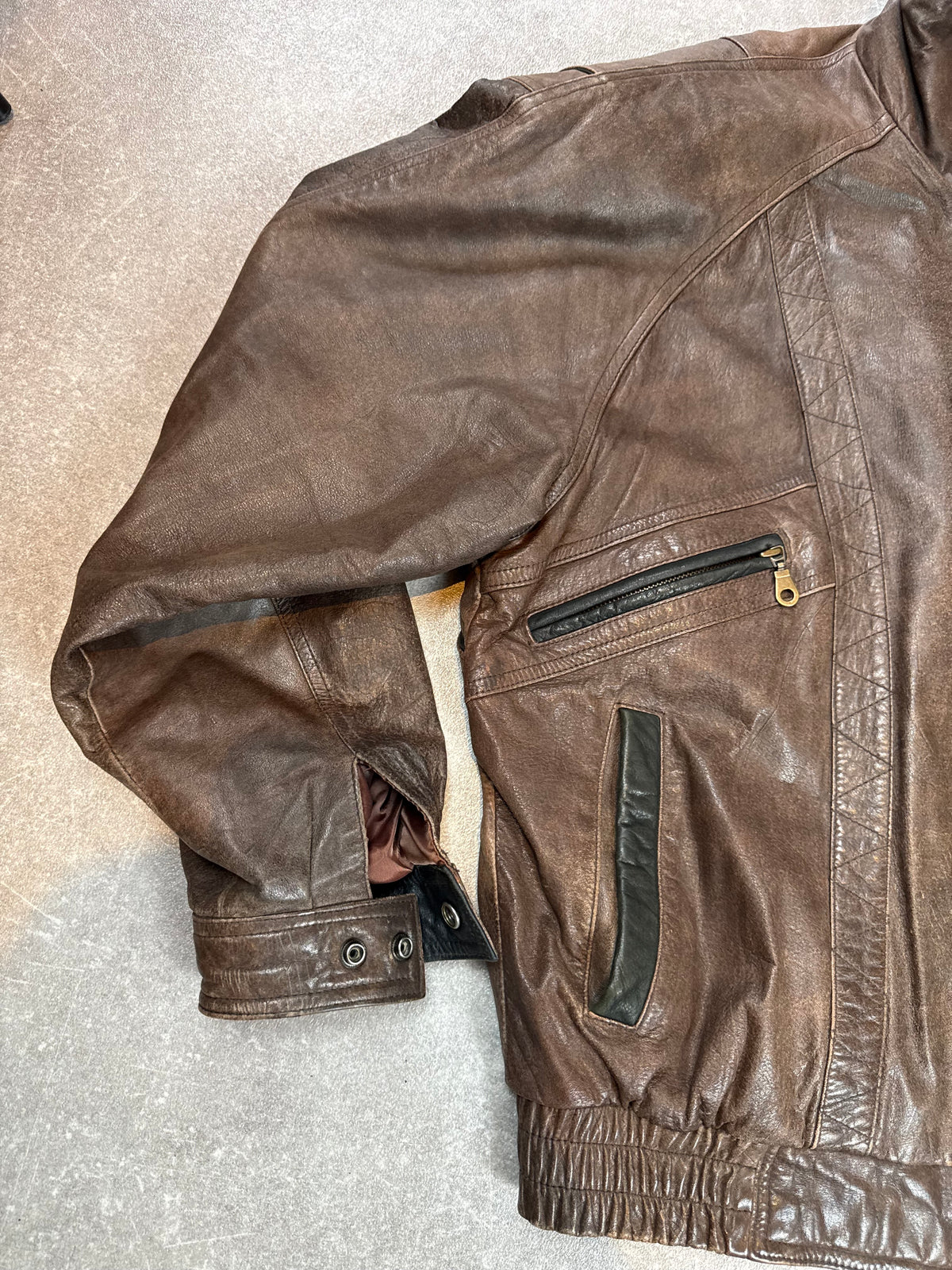 Vintage Lederjacke Herren Braun Echtleder Blouson 80er 90er Bomberjacke Gr 54 Oversize