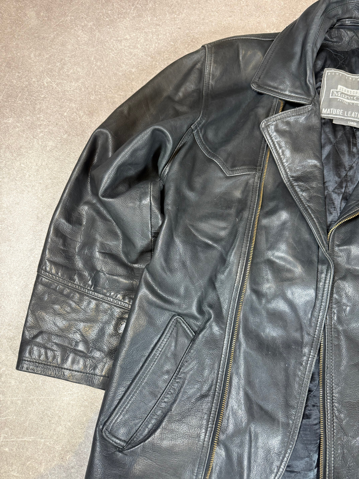 Vintage Marc O’Polo Lederjacke Gr. L Schwarz – Echtleder Bikerjacke mit Gürtel