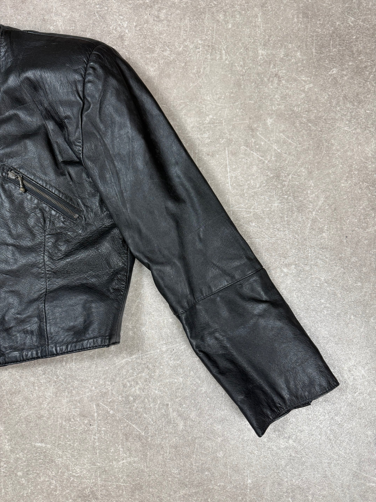 Vintage MISS JOY Damen Lederjacke Gr. 44 Schwarz Echtleder Kurzjacke 80er/90er