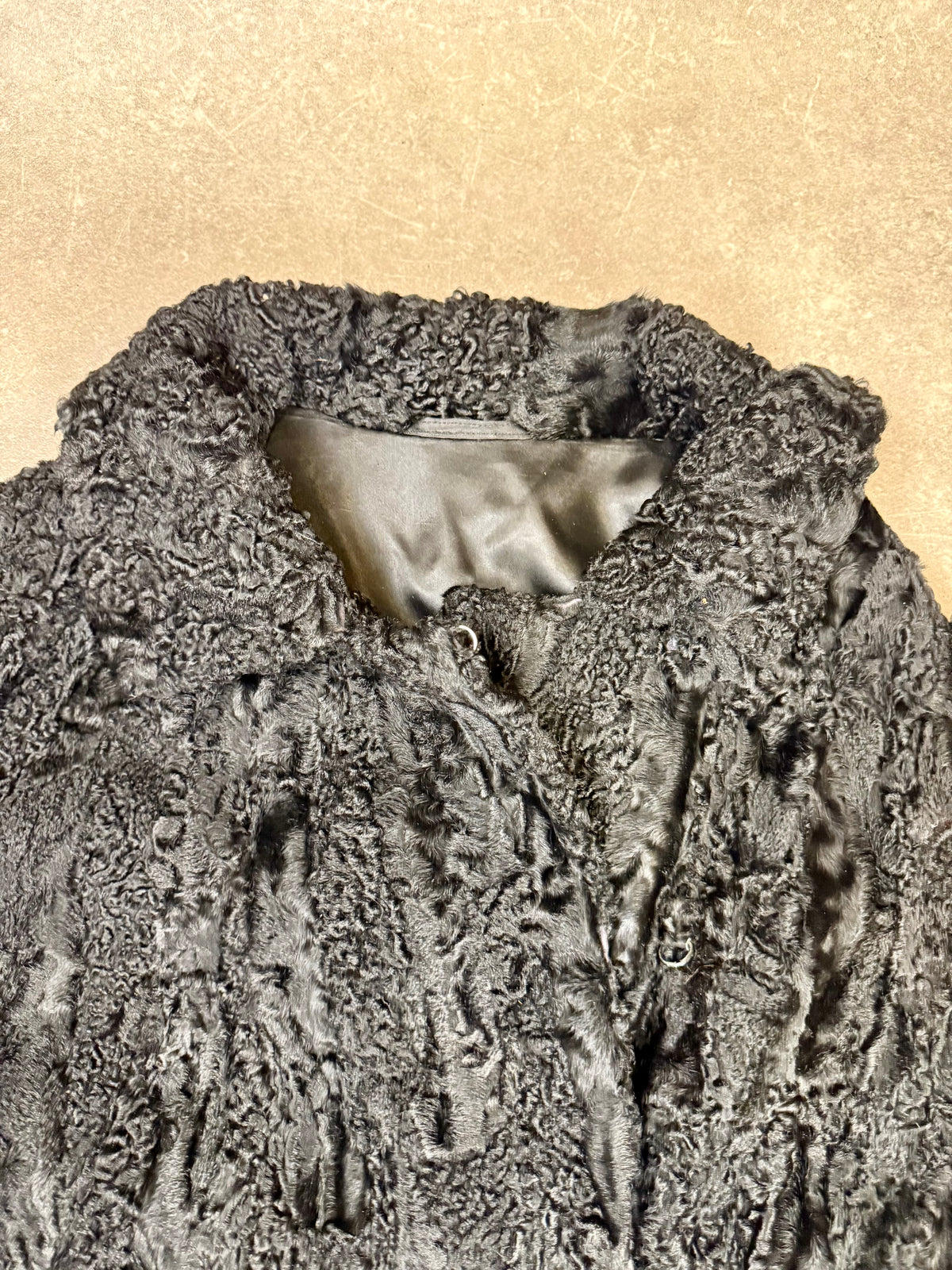 Vintage Persianer Pelzmantel Schwarz Karakul Lammfell Damen Echtpelz Gr. M/L