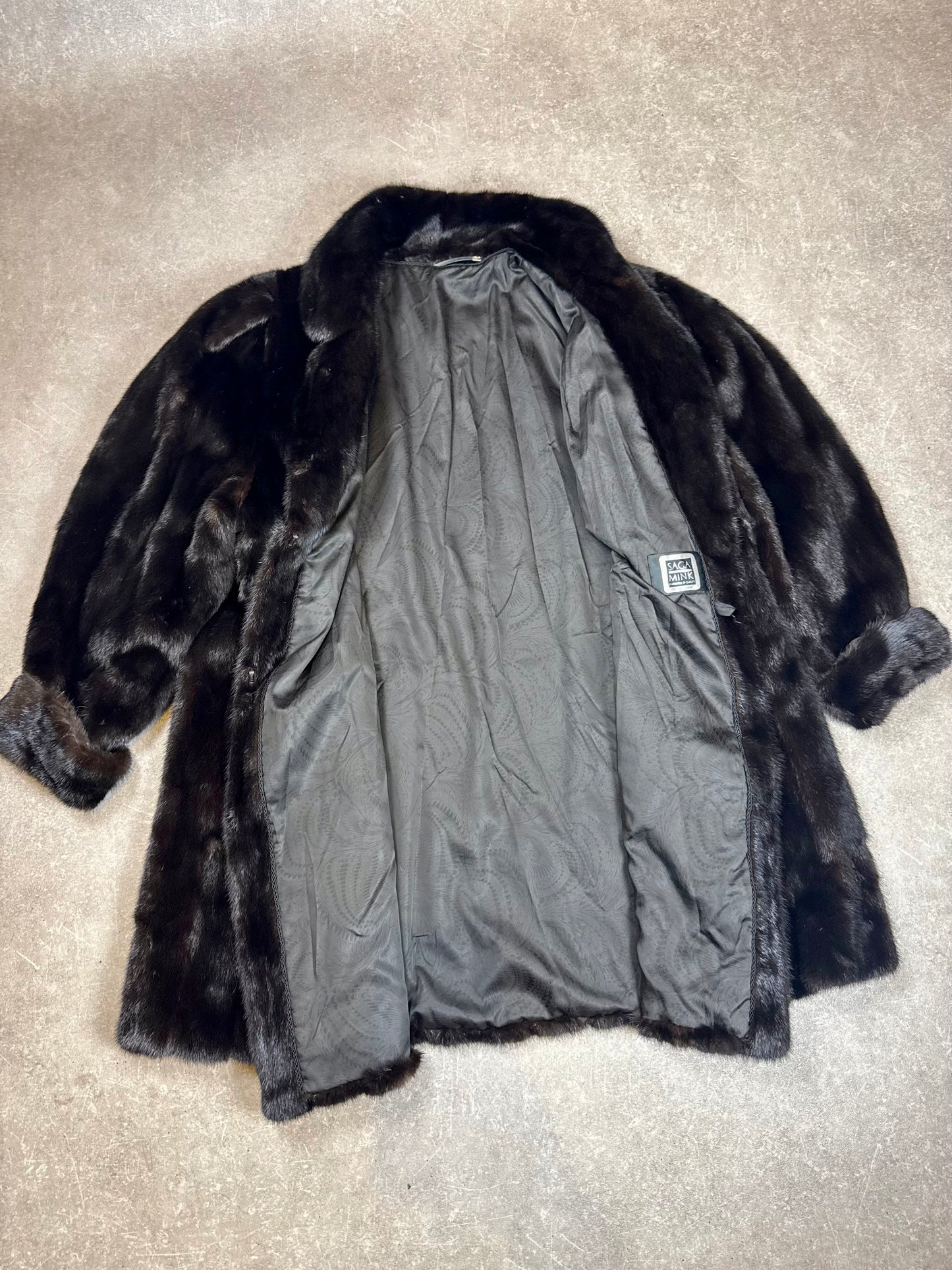 Vintage SAGA MINK Nerzmantel Echtpelz Dunkelbraun Damen Pelzmantel Luxus Klassisch