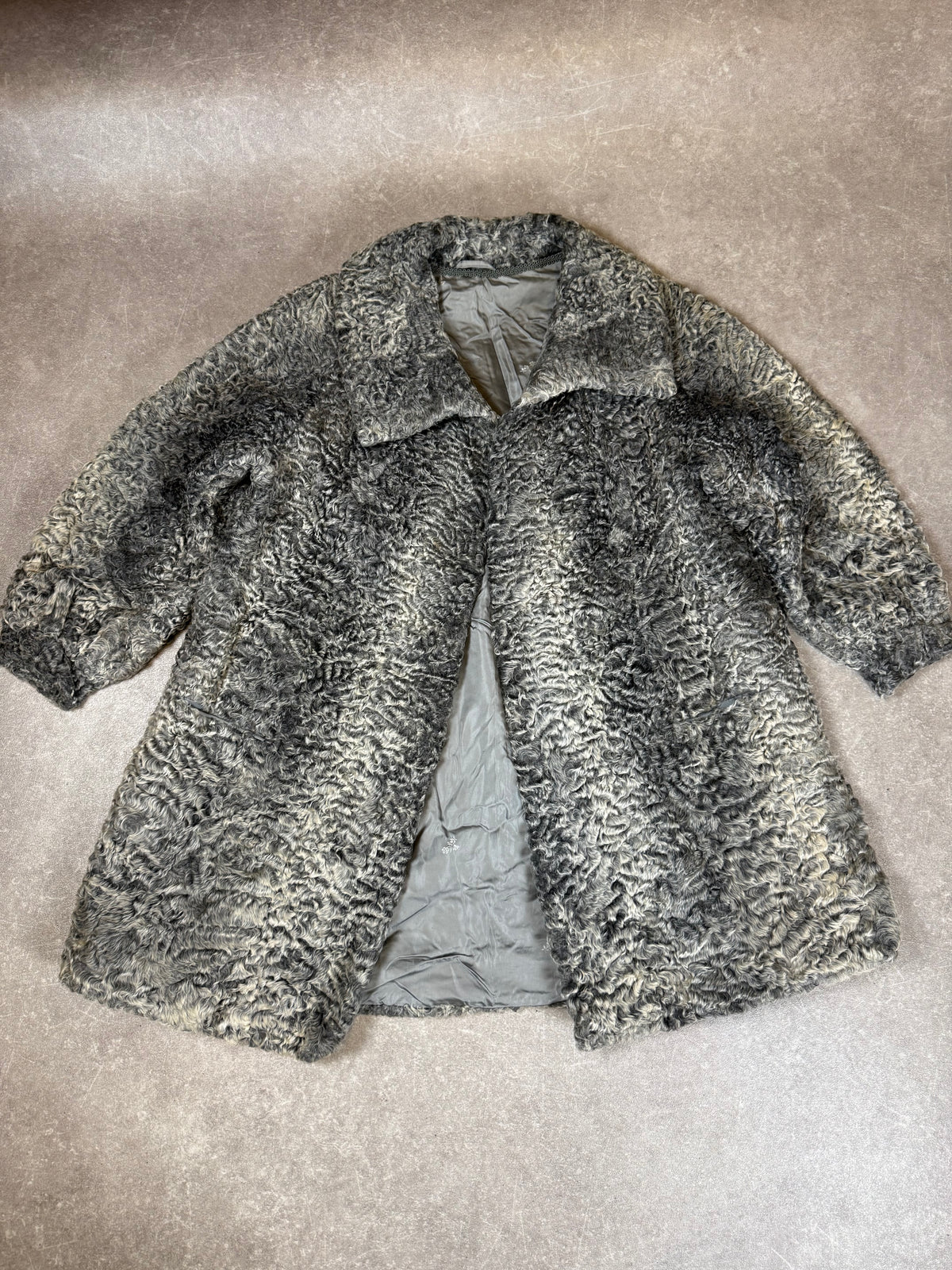 Vintage Persianer Pelzmantel Damen Grau Schwarz