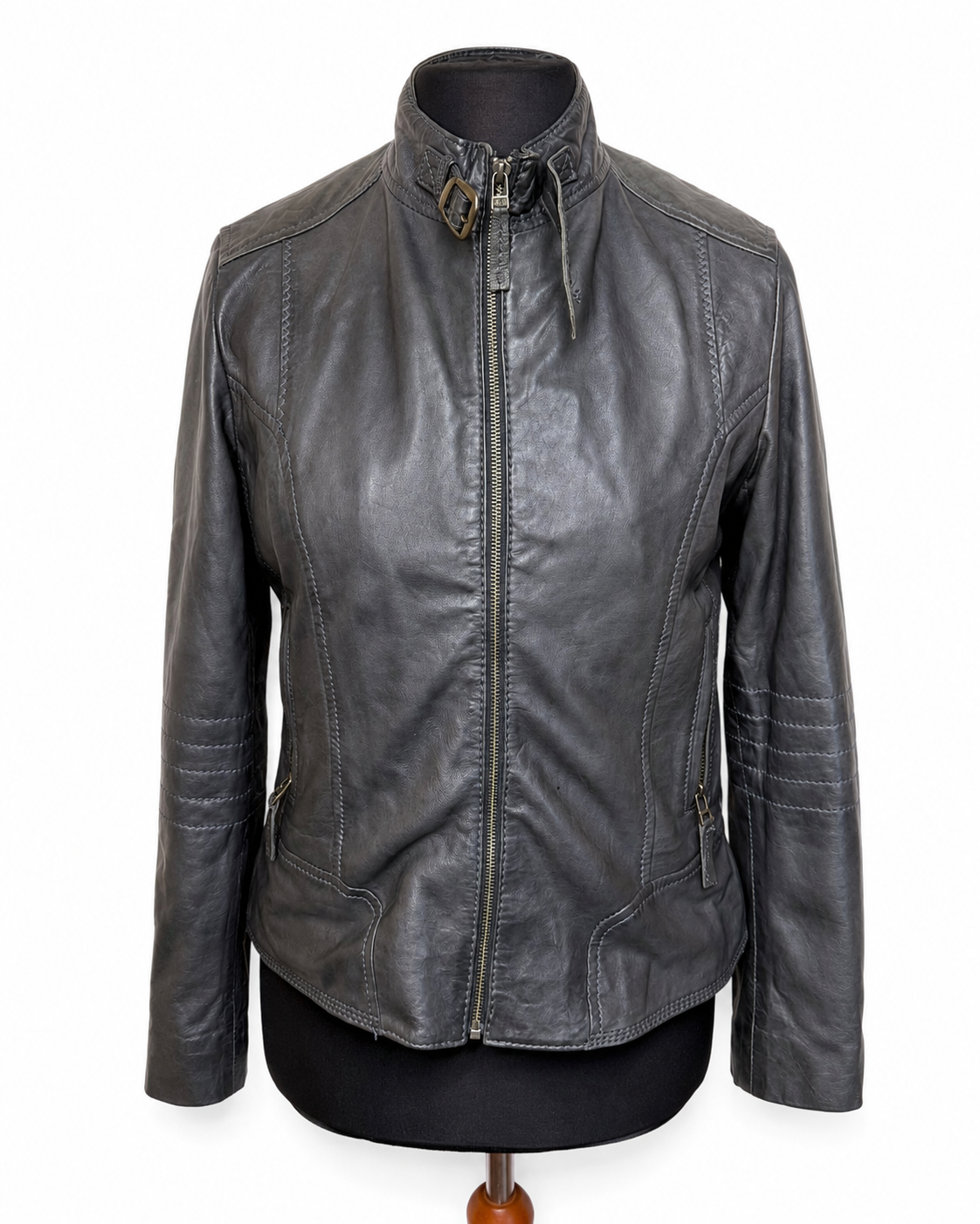 Oakwood Lederjacke S-M Grau Echtleder Biker Jacke Übergangsjacke