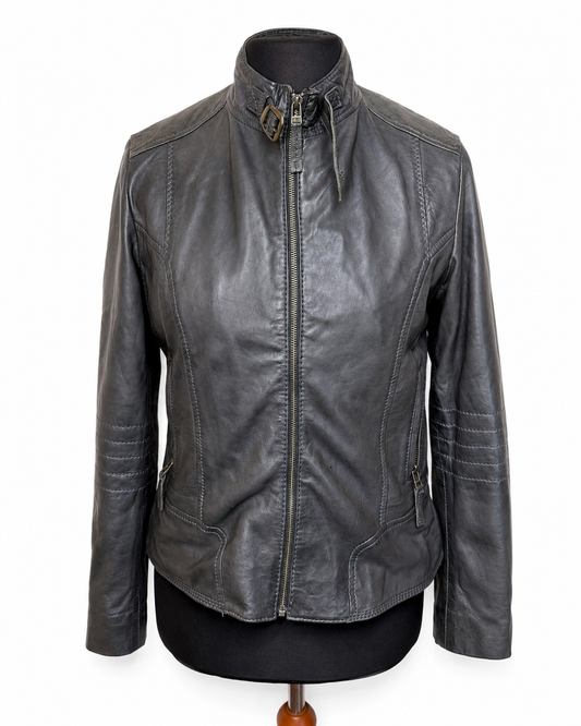 Oakwood Lederjacke S-M Grau Echtleder Biker Jacke Übergangsjacke