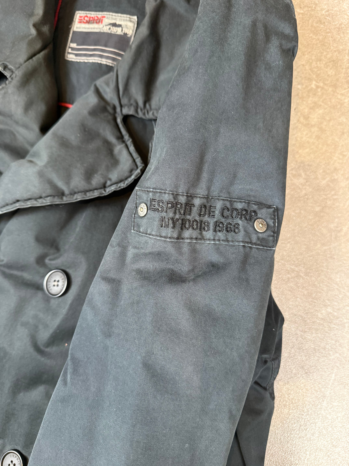 Esprit Active Terrain Herren Trenchcoat Schwarz Doppelreiher Vintage Military Mantel