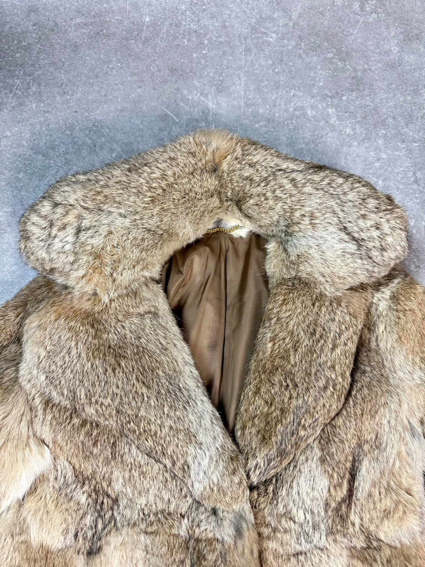 Vintage Kaninchen Pelzjacke Echtpelz Damen Grau Braun HEKA Gr. 38 Rabbit Fur Jacket