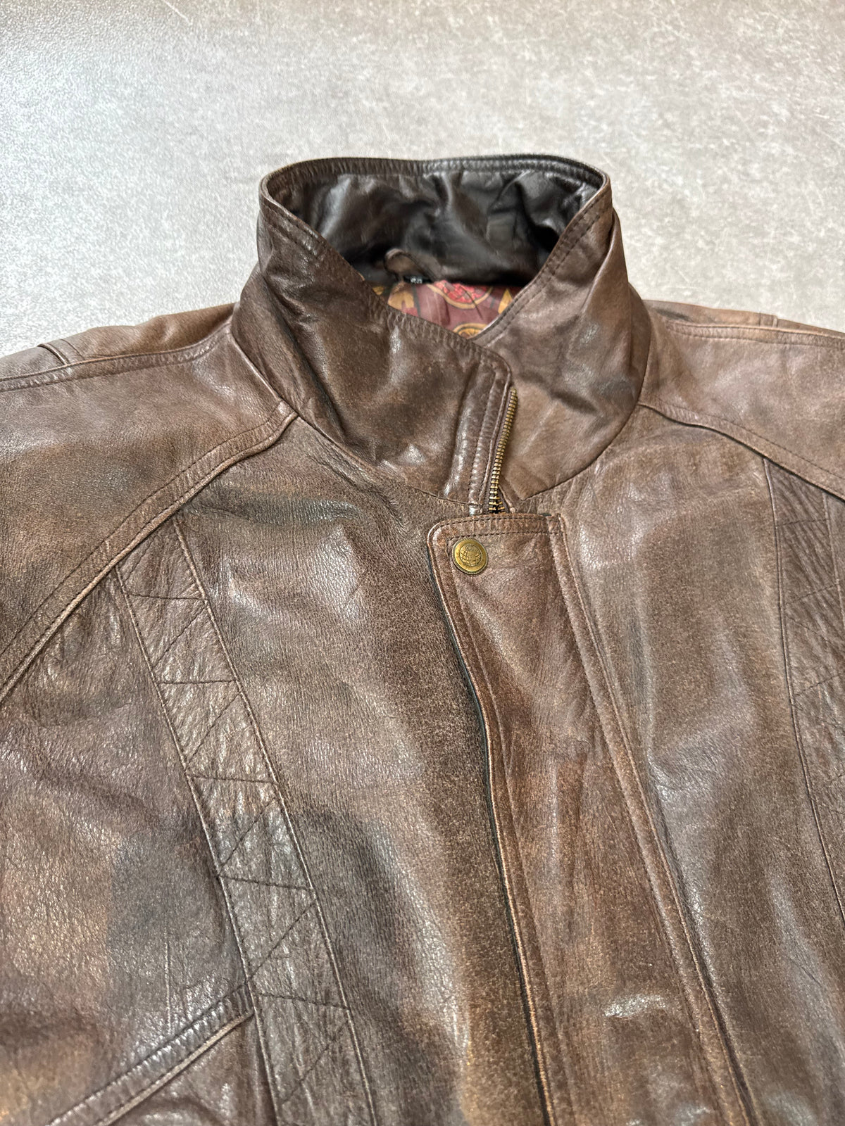 Vintage Lederjacke Herren Braun Echtleder Blouson 80er 90er Bomberjacke Gr 54 Oversize