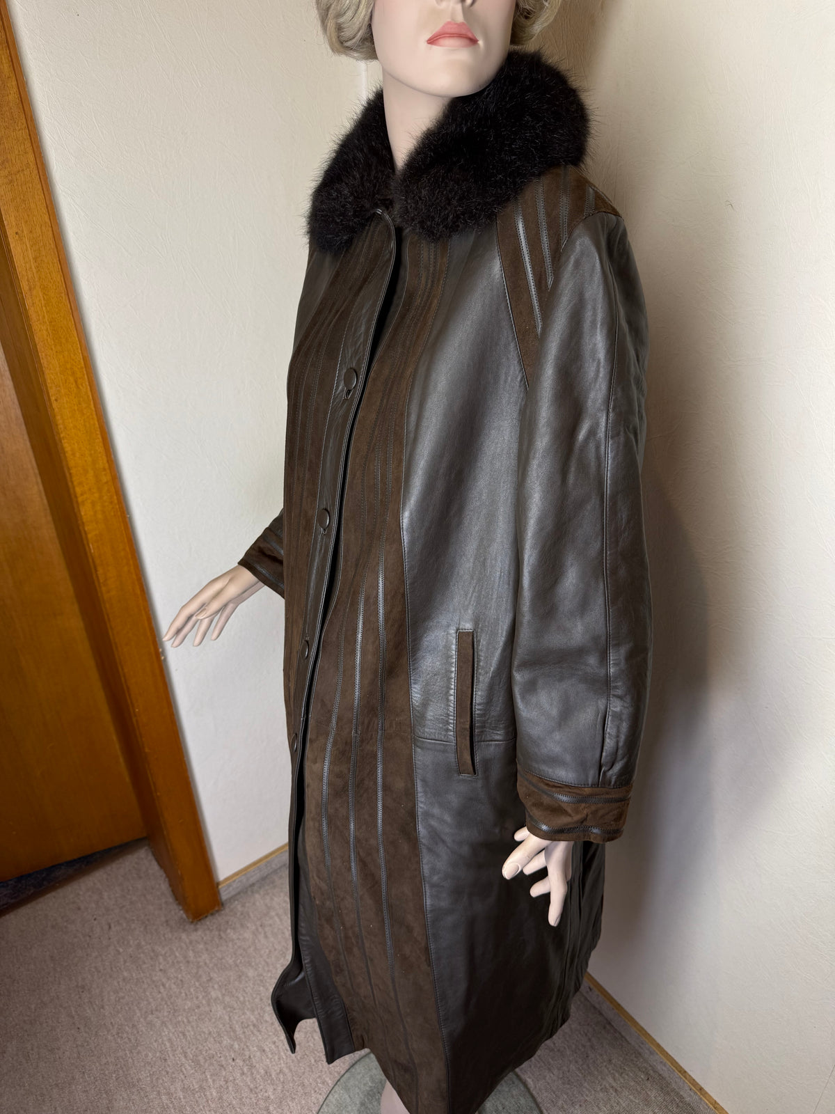 Vintage Norma Ledermantel Echtleder mit Nutria Naturfell Braun – Gr. ca. 42