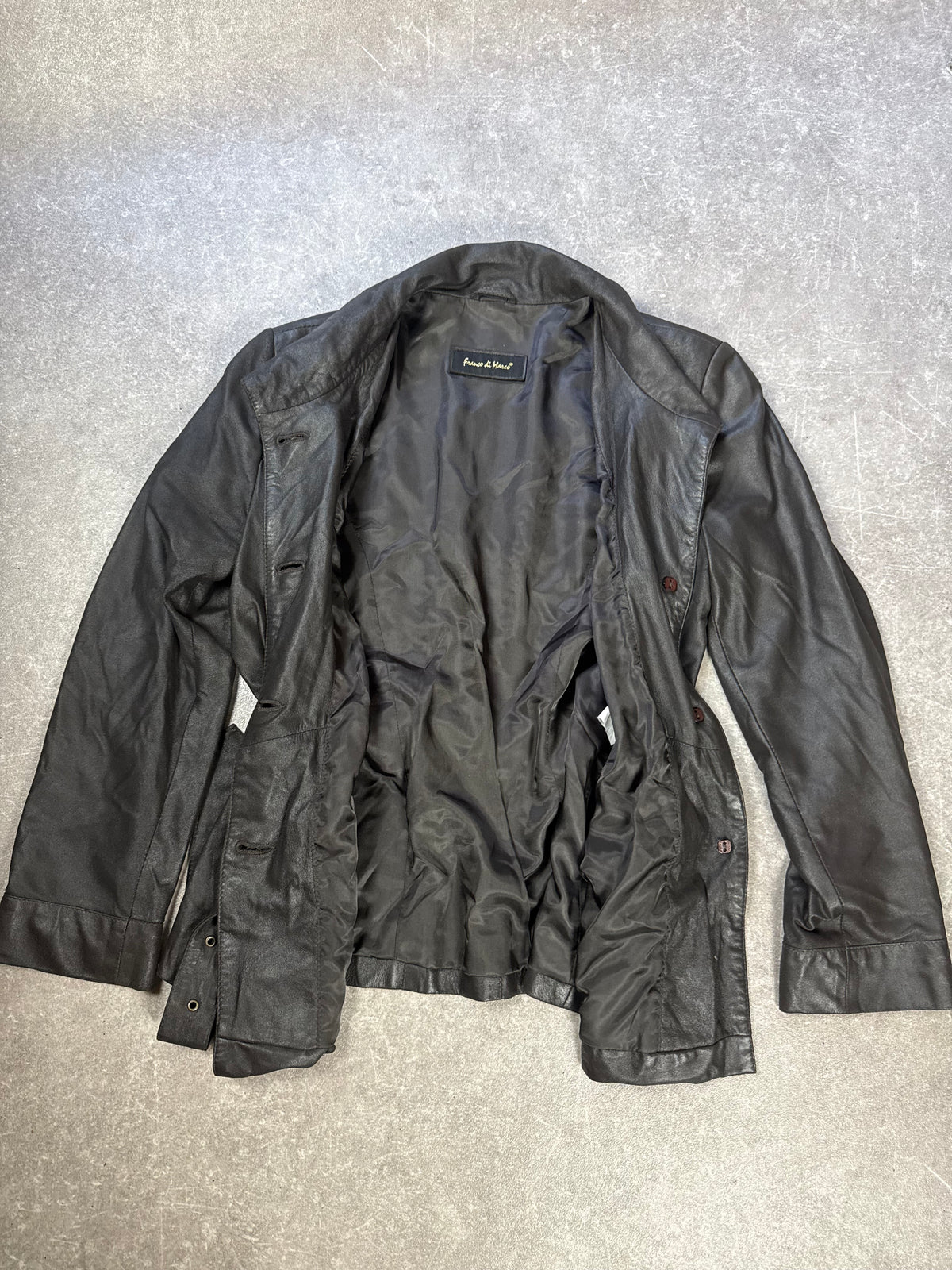 Franco di Marco Lederjacke Damen Gr. 42 Schwarz Echtleder Jacke mit Gürtel Vintage