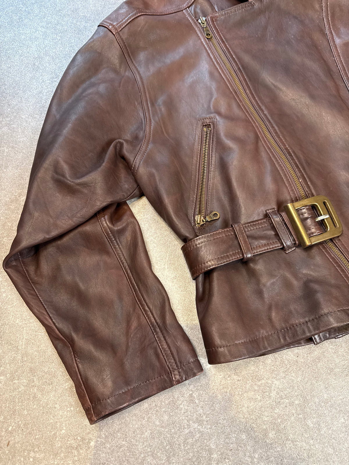 Maddox Lederjacke Damen Braun Gr 46 Echtleder Bikerjacke Jacke mit Gürtel Vintage