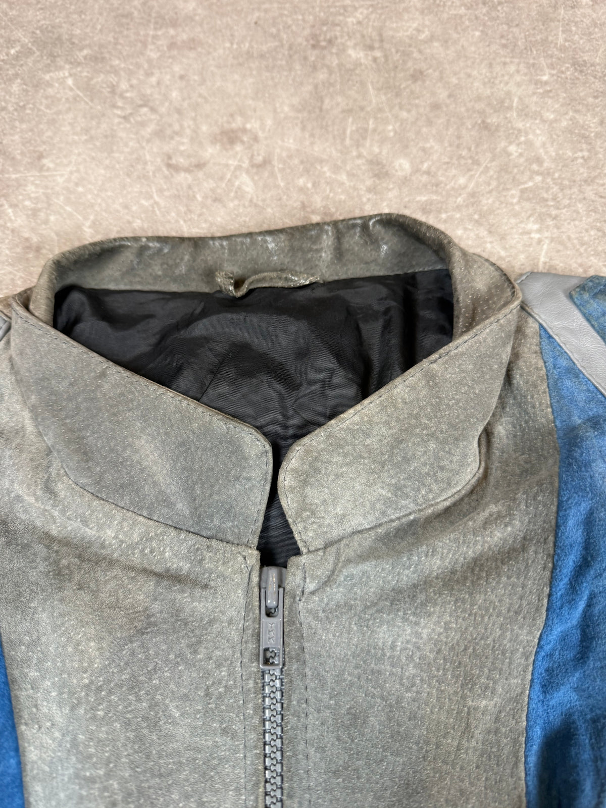 Vintage Don Giovanni Lederjacke 80er 90er Patchwork Blau Grau Retro