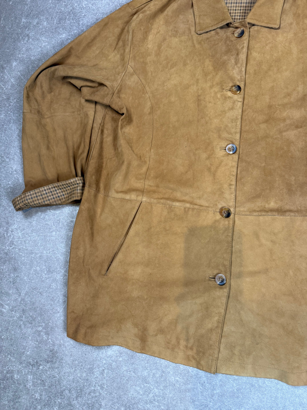 Vintage Velourslederjacke Cognac – Julia S. Roma Damen Ledermantel