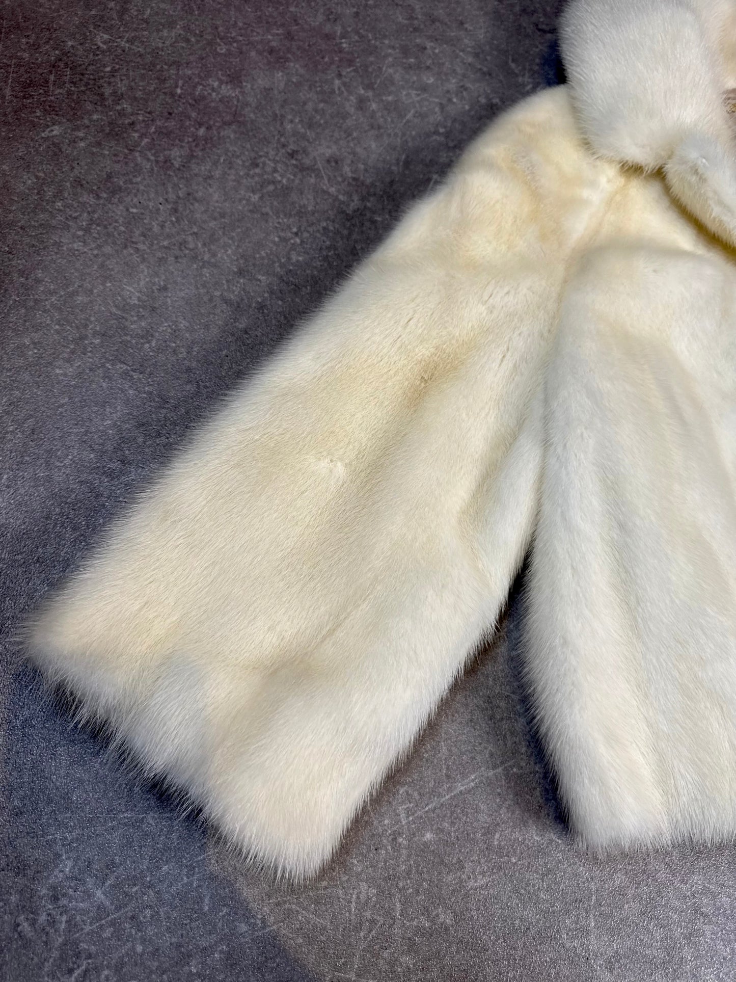 Vintage Nerzjacke Creme Weiß – Echter Nerz Pelzjacke Kurzjacke Schalkragen | Damen Größe M-L