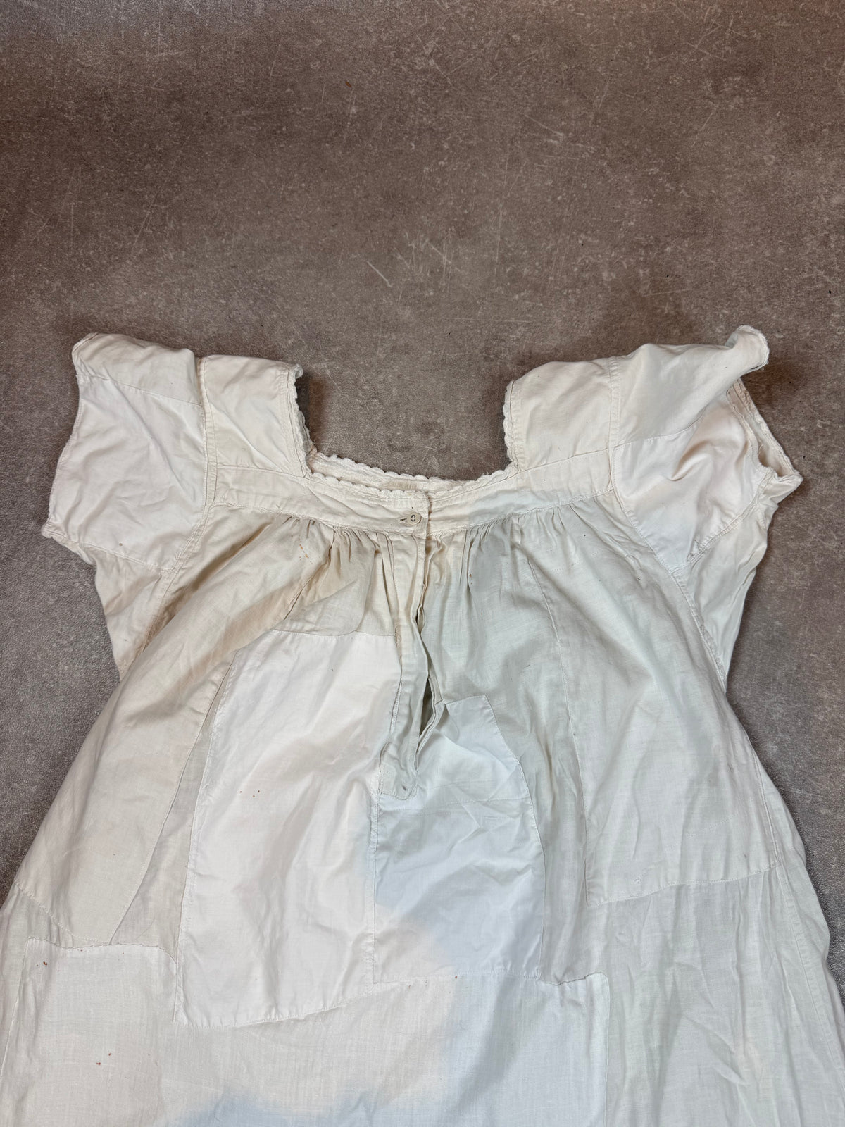 Antikes Damen Nachtkleid Weiß – Baumwolle Kurzarm Historische Wäsche Vintage