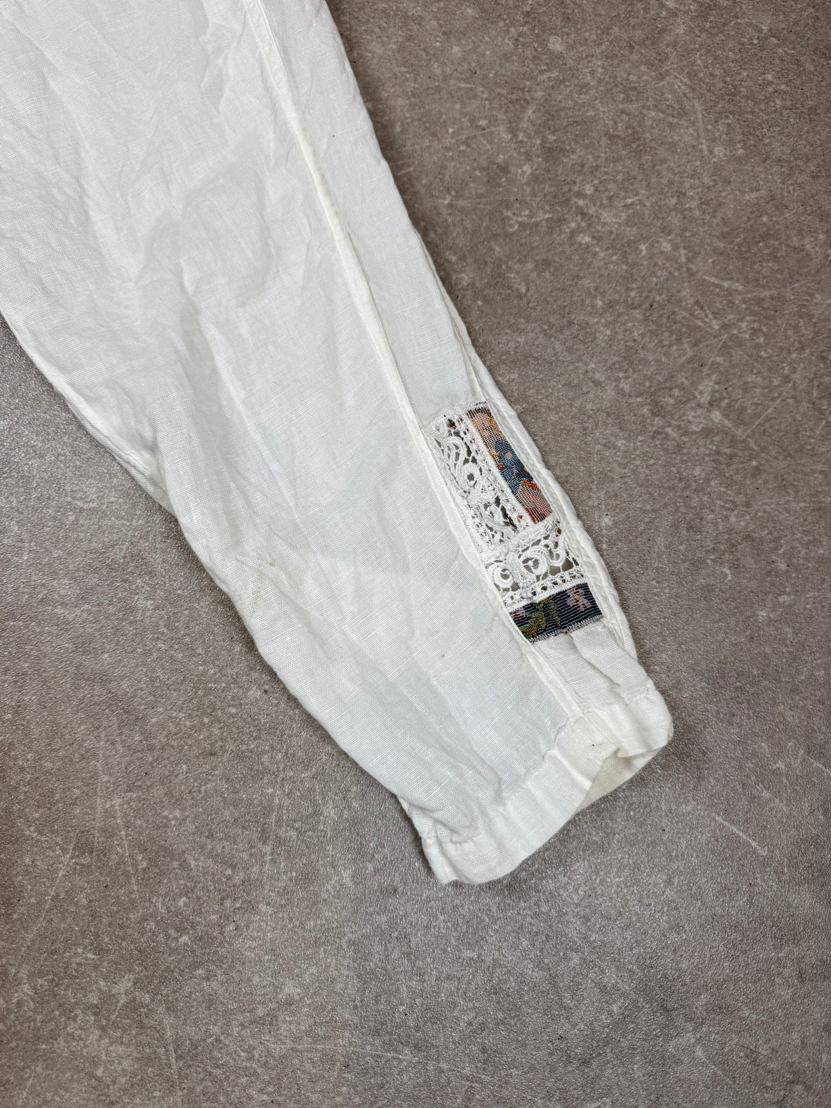 Vintage Leinenhose Weiß – Spitze & Webdetails – Folk Boho