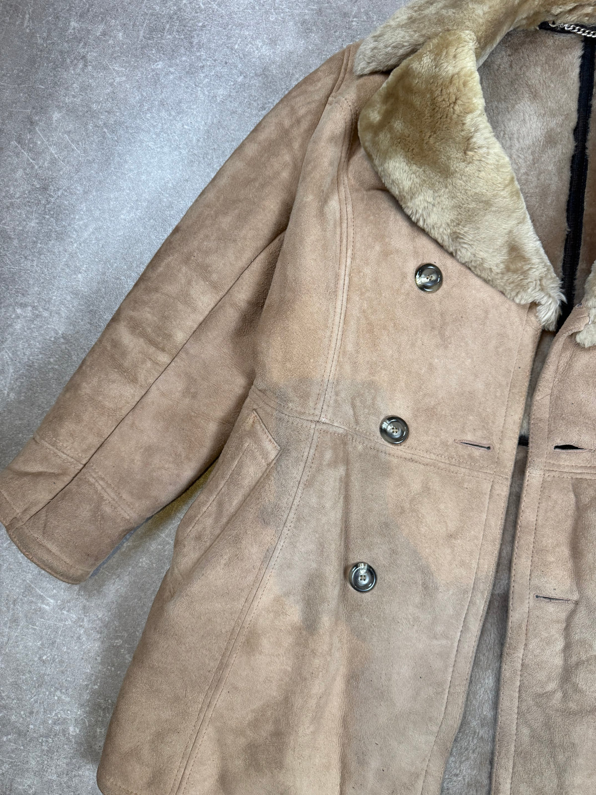 Vintage Lammfellmantel Echtfell Shearling Beige Zweireihig