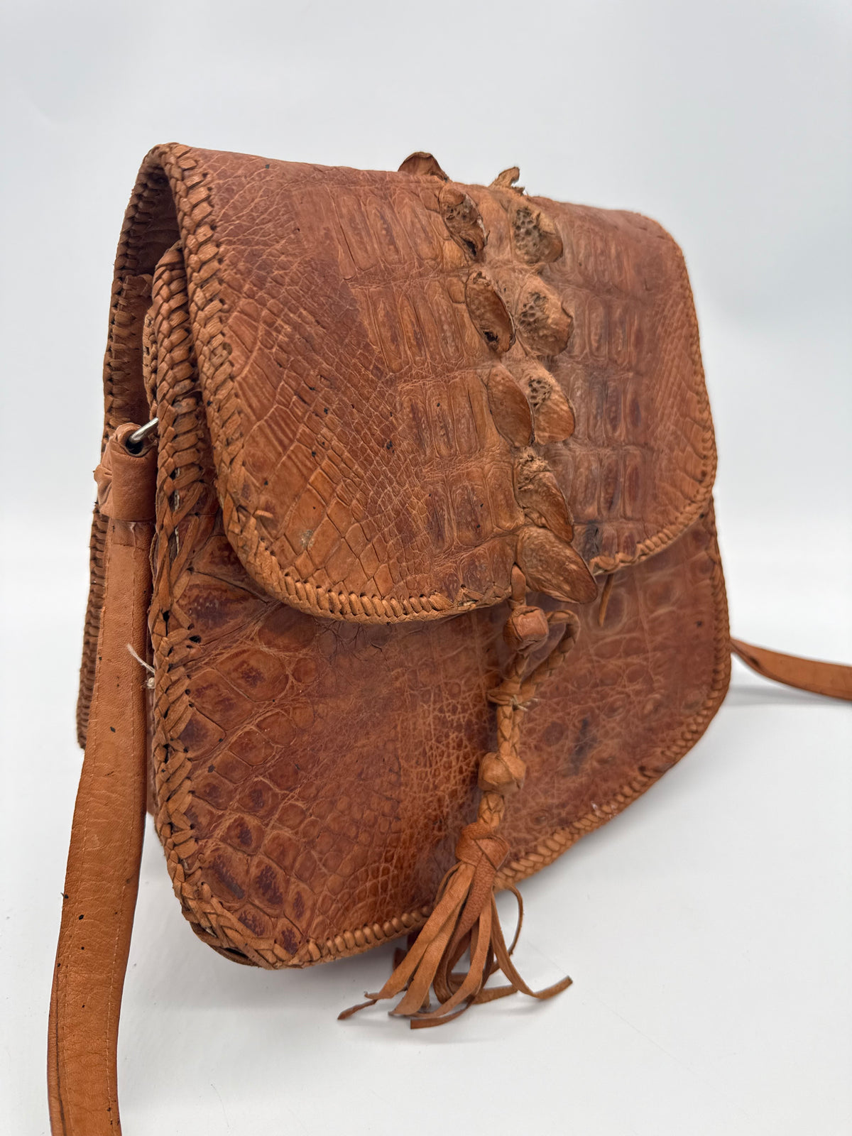 Vintage Krokodilleder Schultertasche Braun – Handgefertigte Exotic Leather Bag