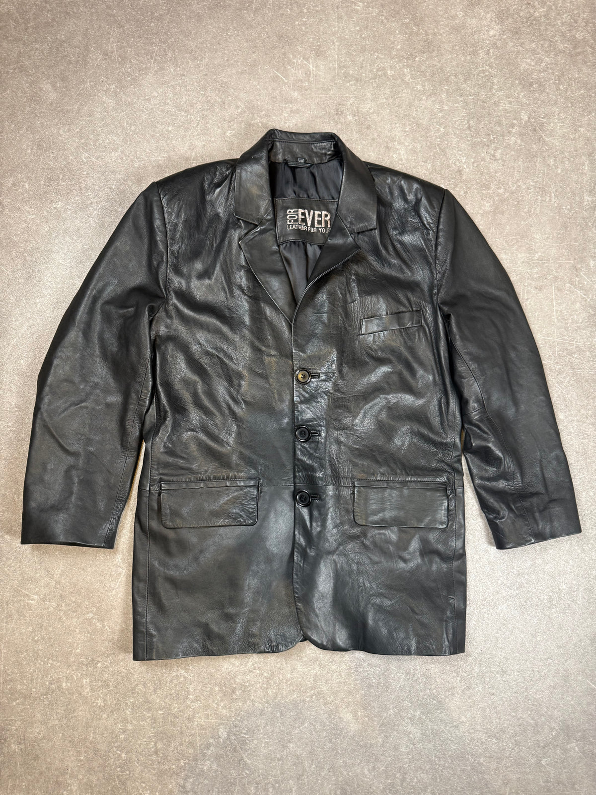 Vintage FOR EVER Herren Lederblazer Schwarz Echtleder Gr. 48 Lederjacke