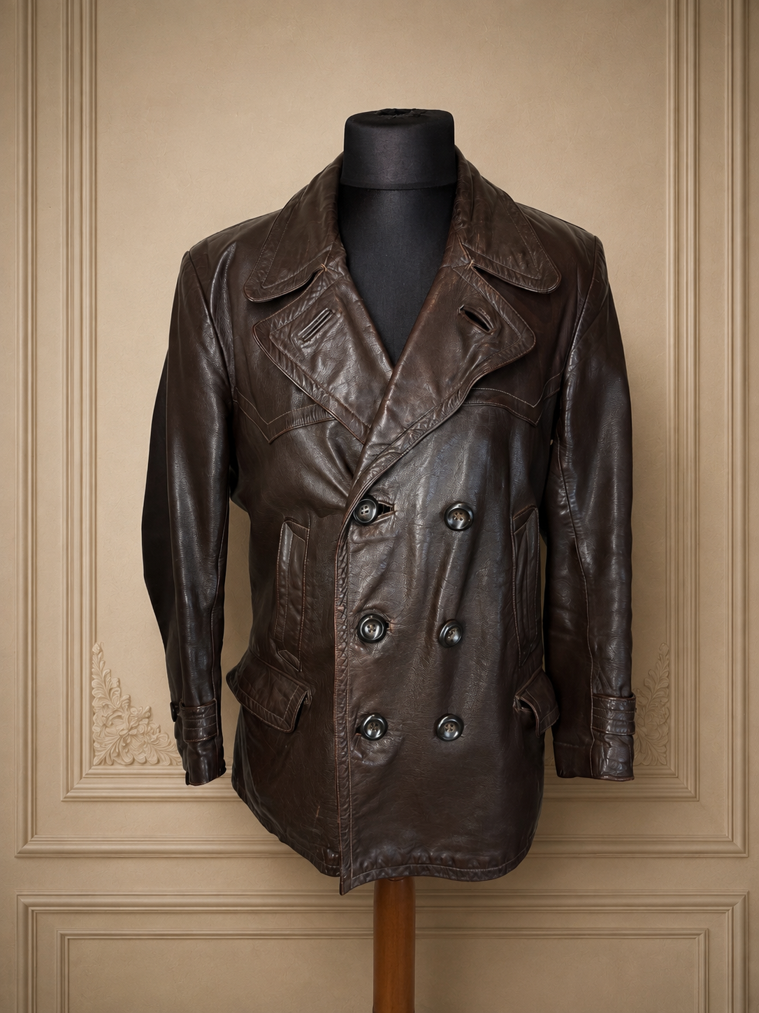 Original NSKK Lederjacke 1930er 40er Motorrad Fahrermantel Braun nummeriert