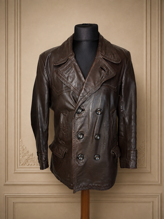 Original NSKK Lederjacke 1930er 40er Motorrad Fahrermantel Braun nummeriert