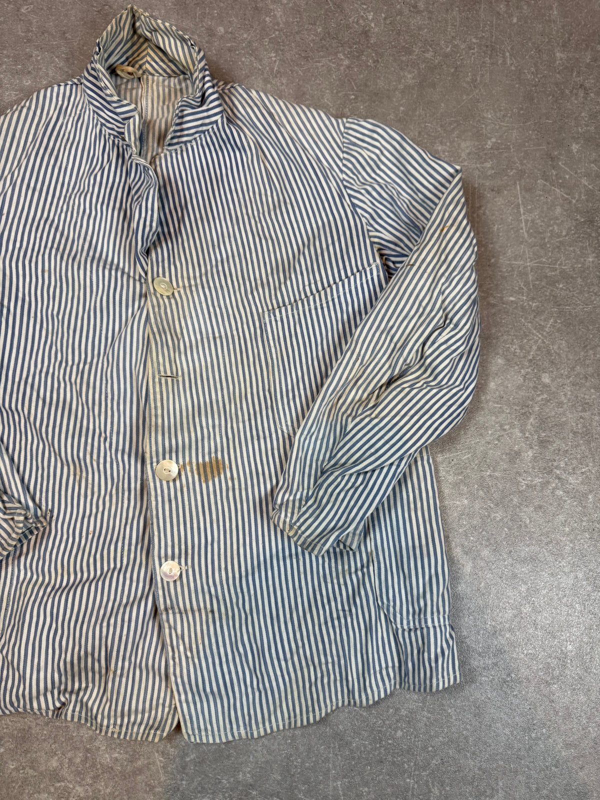Antike Arbeitsjacke Herren Blau Weiß Gestreift – Vintage Arbeitskittel Workwear