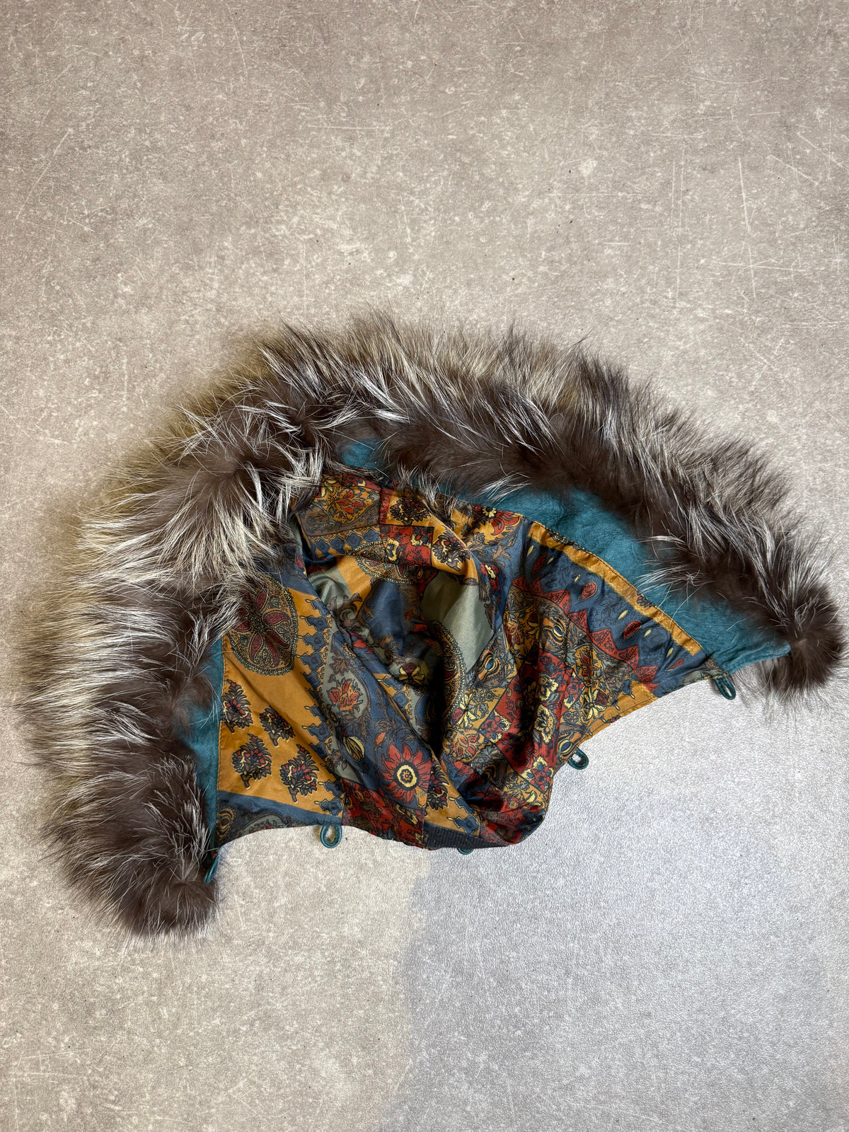 Vintage Veloursleder Kapuze Mit Silberfuchs Echtfell Blau Türkis Fellkapuze Pelzkapuze Fox Fur Hood