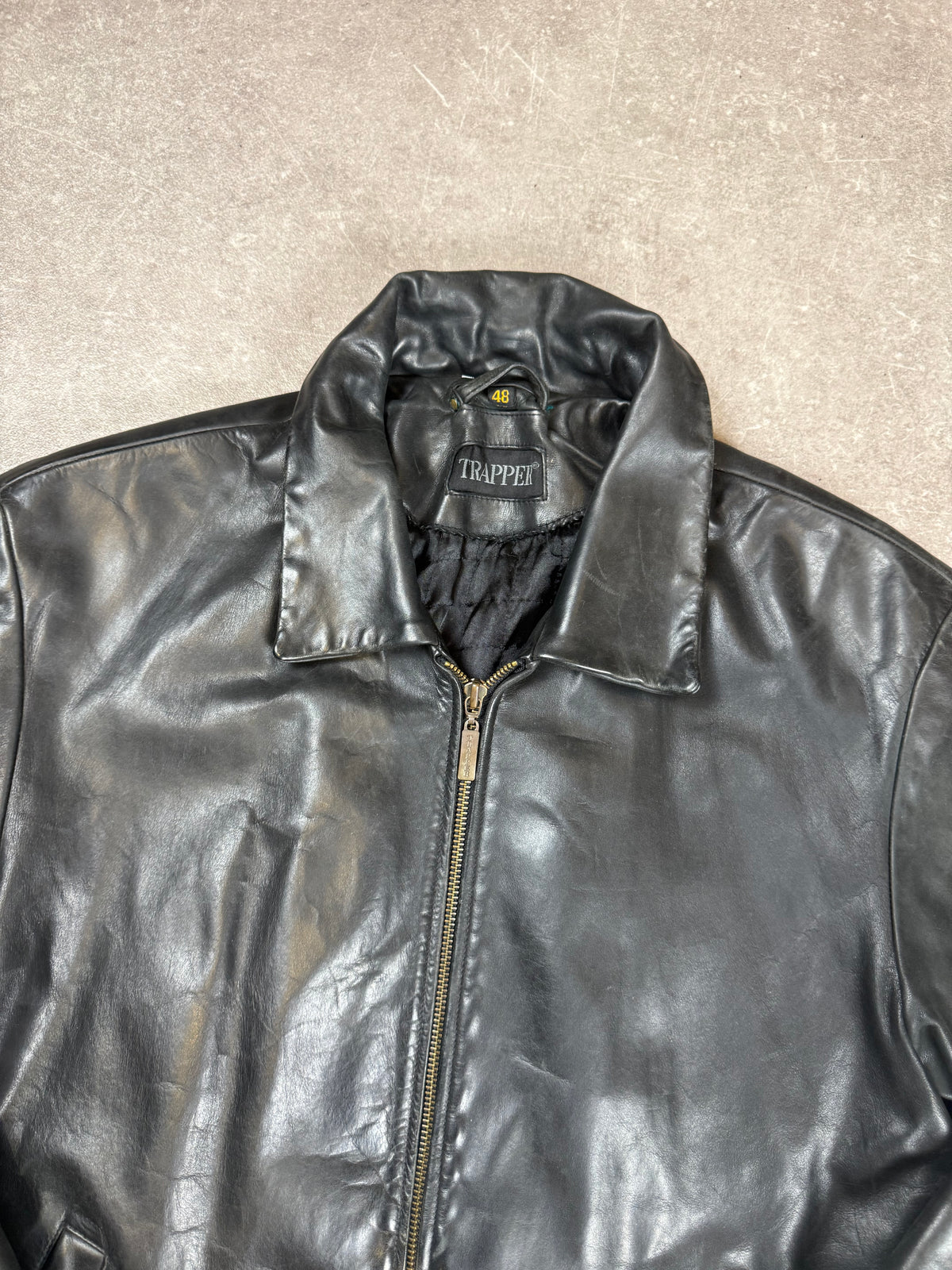 TRAPPER Vintage Lederjacke Herren Gr. 48 Schwarz Echtleder 90er Jahre