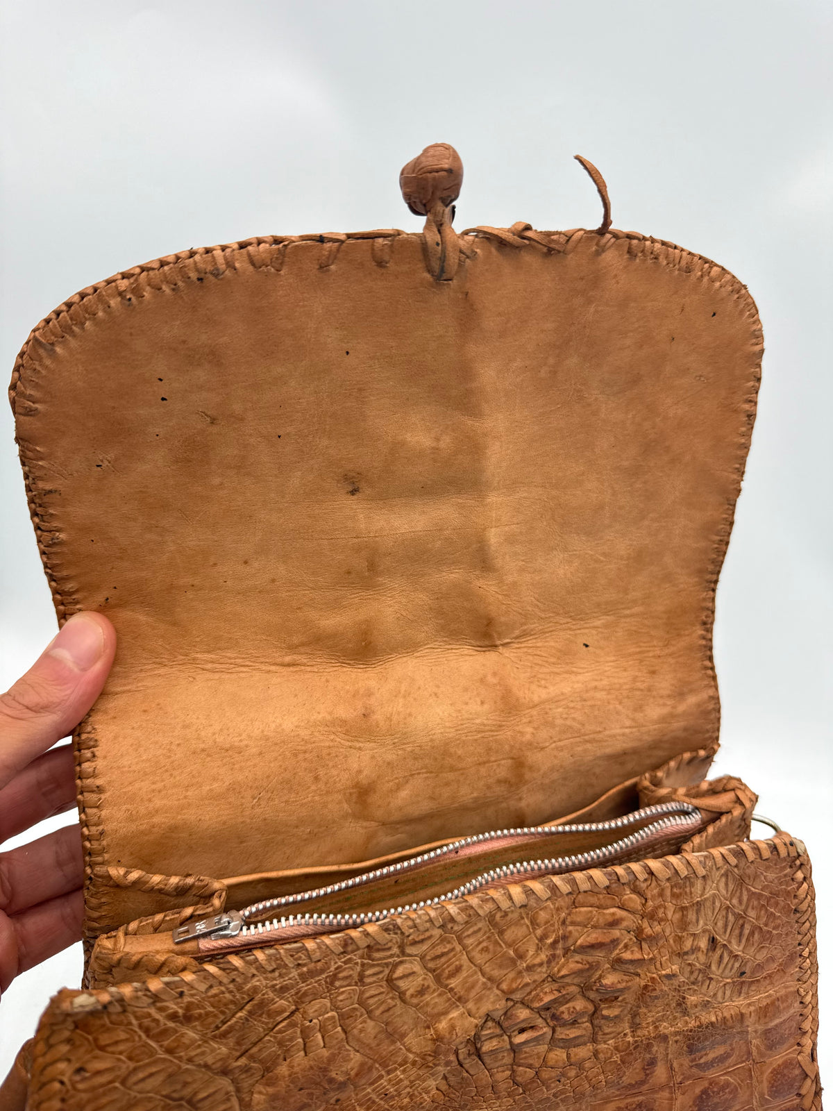 Vintage Krokodilleder Schultertasche Braun – Handgefertigte Exotic Leather Bag