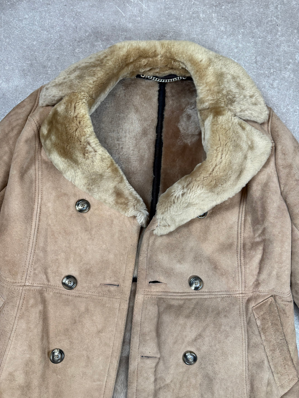 Vintage Lammfellmantel Echtfell Shearling Beige Zweireihig
