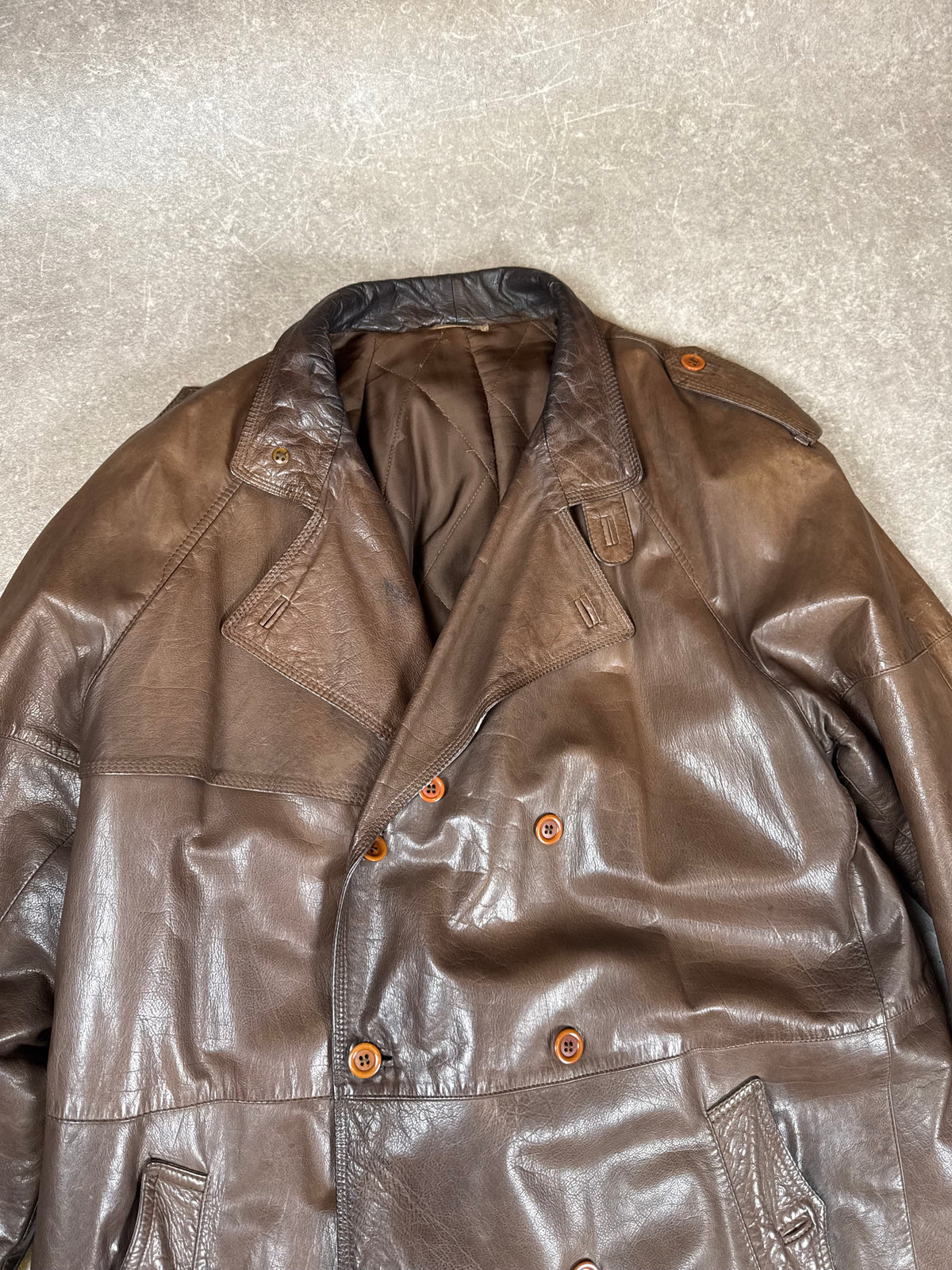 Vintage 70er/80er Ledermantel Herren Braun Echtleder Trenchcoat Lang
