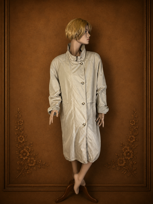 Vintage TRADEZ Damen Mantel Gr. 38 Beige Grau Stehkragen Longcoat