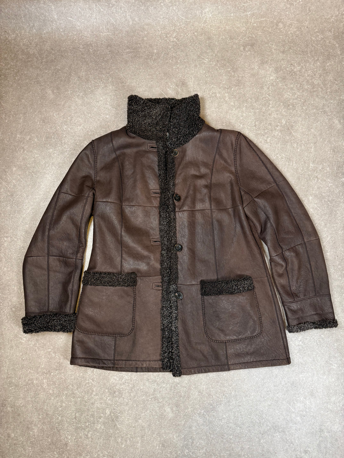 CHRIST Vintage Damen Lammfelljacke Braun – Echtleder Shearling Felljacke