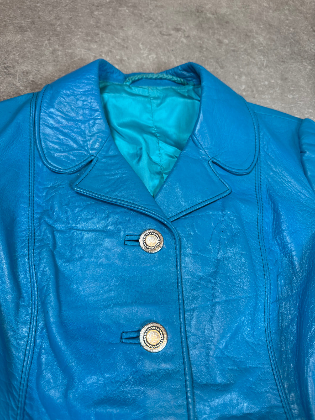 Vintage Lederjacke Damen Blau Türkis Echtleder 70er 80er Blazer Jacke S M
