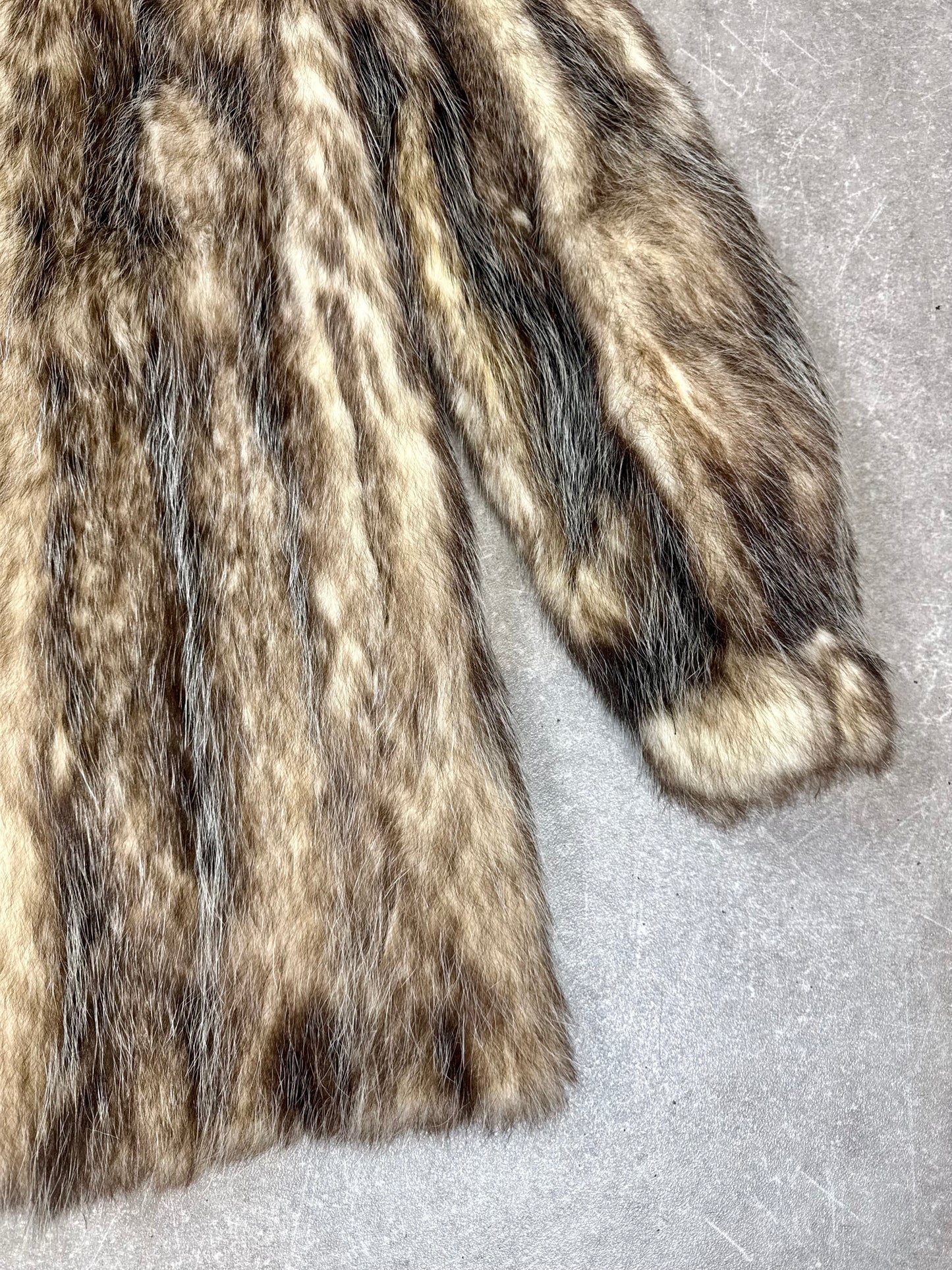Vintage Waschbär Pelzmantel Echtpelz Raccoon Fur Braun Grau Damen Gr. M-L 40