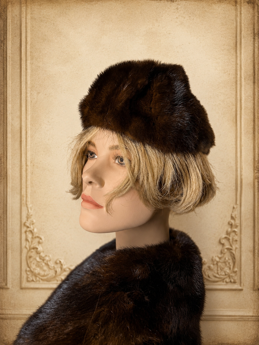 Vintage Nerz Pelzmütze Braun Echtpelz Damen Wintermütze Elegante Fellkappe