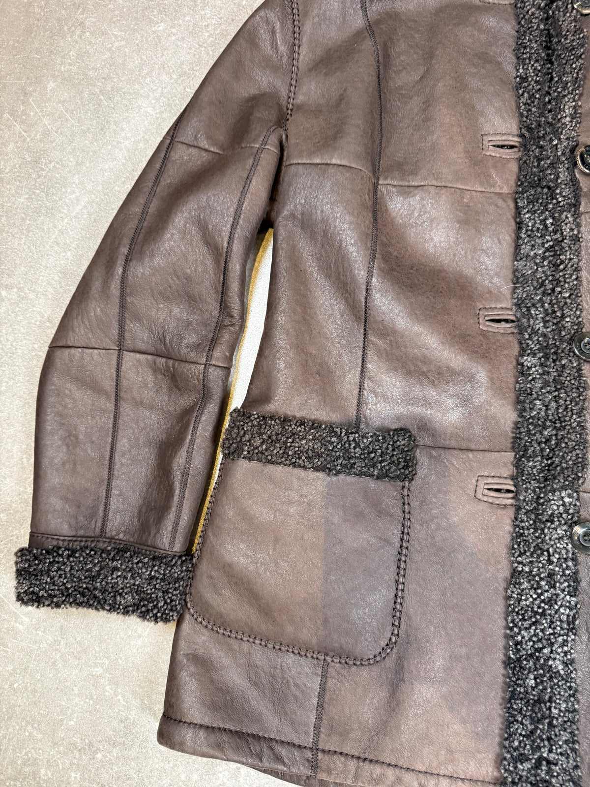 CHRIST Vintage Damen Lammfelljacke Braun – Echtleder Shearling Felljacke
