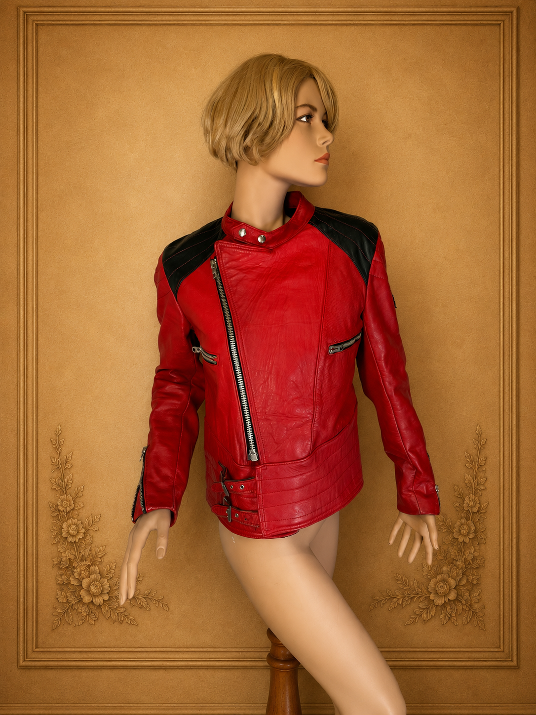 Vintage Cobra Lederjacke Gr. 50 Rot Schwarz Echtleder Biker Motorradjacke