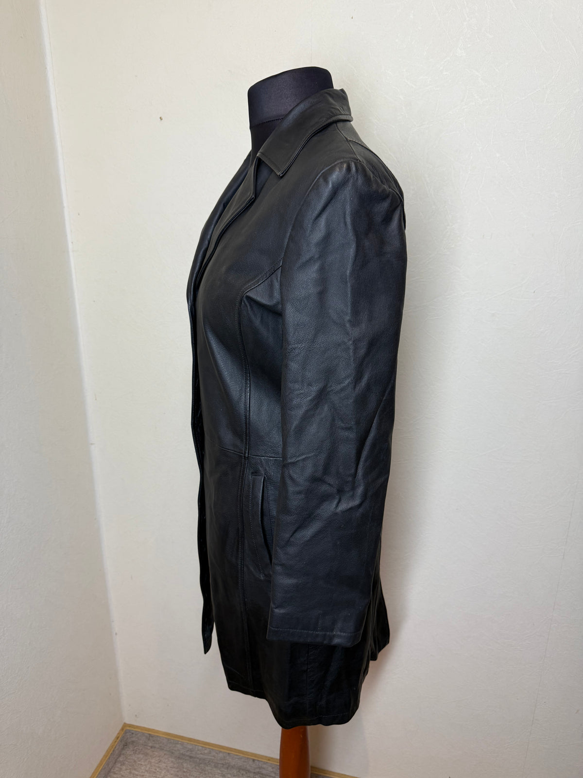 Damen Lederblazer Echtleder Schwarz Mantel Jacke Vintage 90er Gr 40 42
