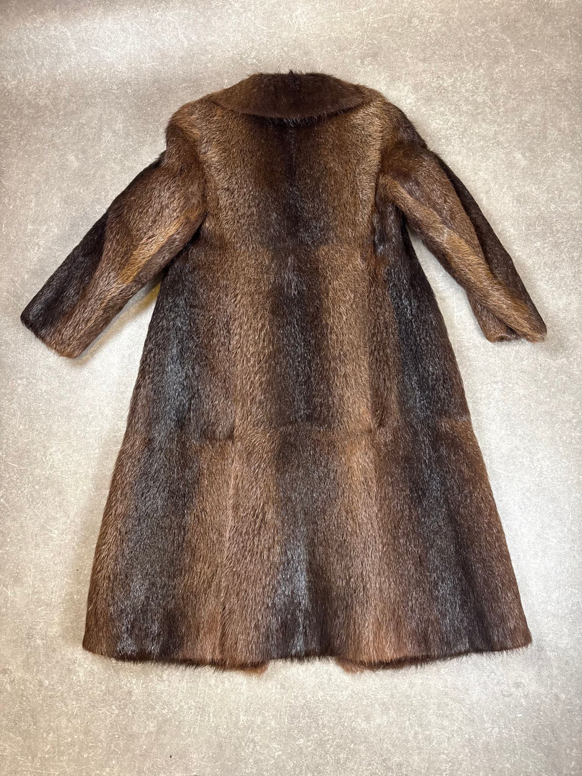 Vintage Nutria Pelzmantel Damen Braun – Echter Pelz Langmantel 115 cm