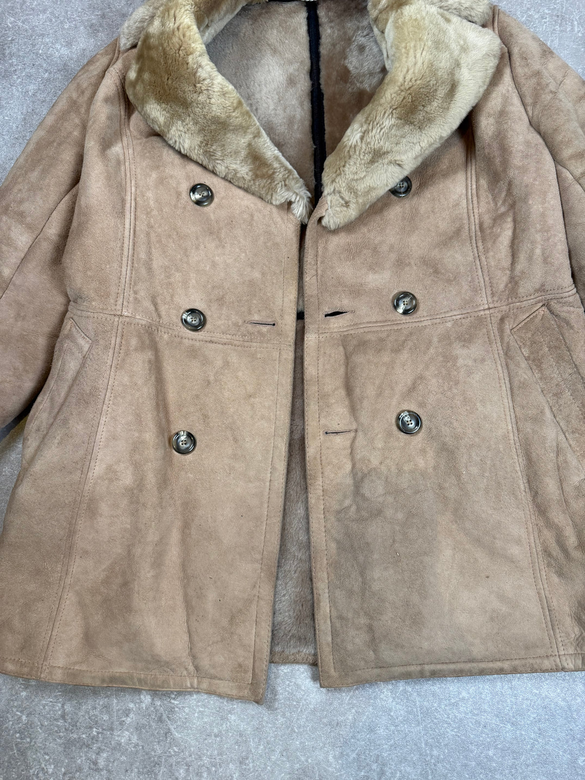 Vintage Lammfellmantel Echtfell Shearling Beige Zweireihig