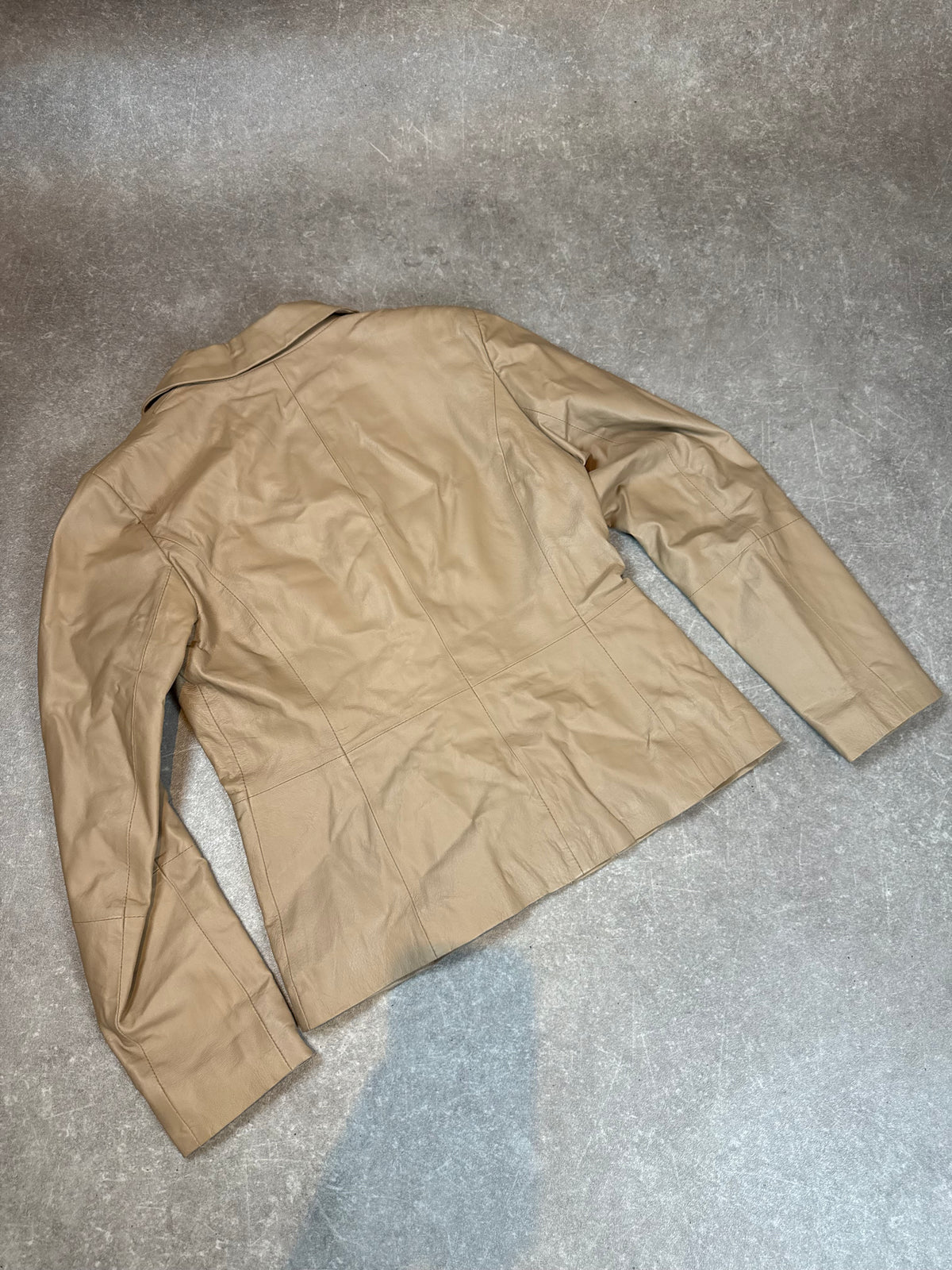 Sarah Kern Lederjacke Beige Spitze Damen Echtleder Blazer 90er Y2K Gr. 36