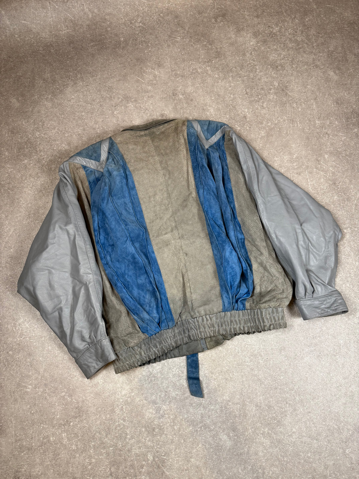 Vintage Don Giovanni Lederjacke 80er 90er Patchwork Blau Grau Retro