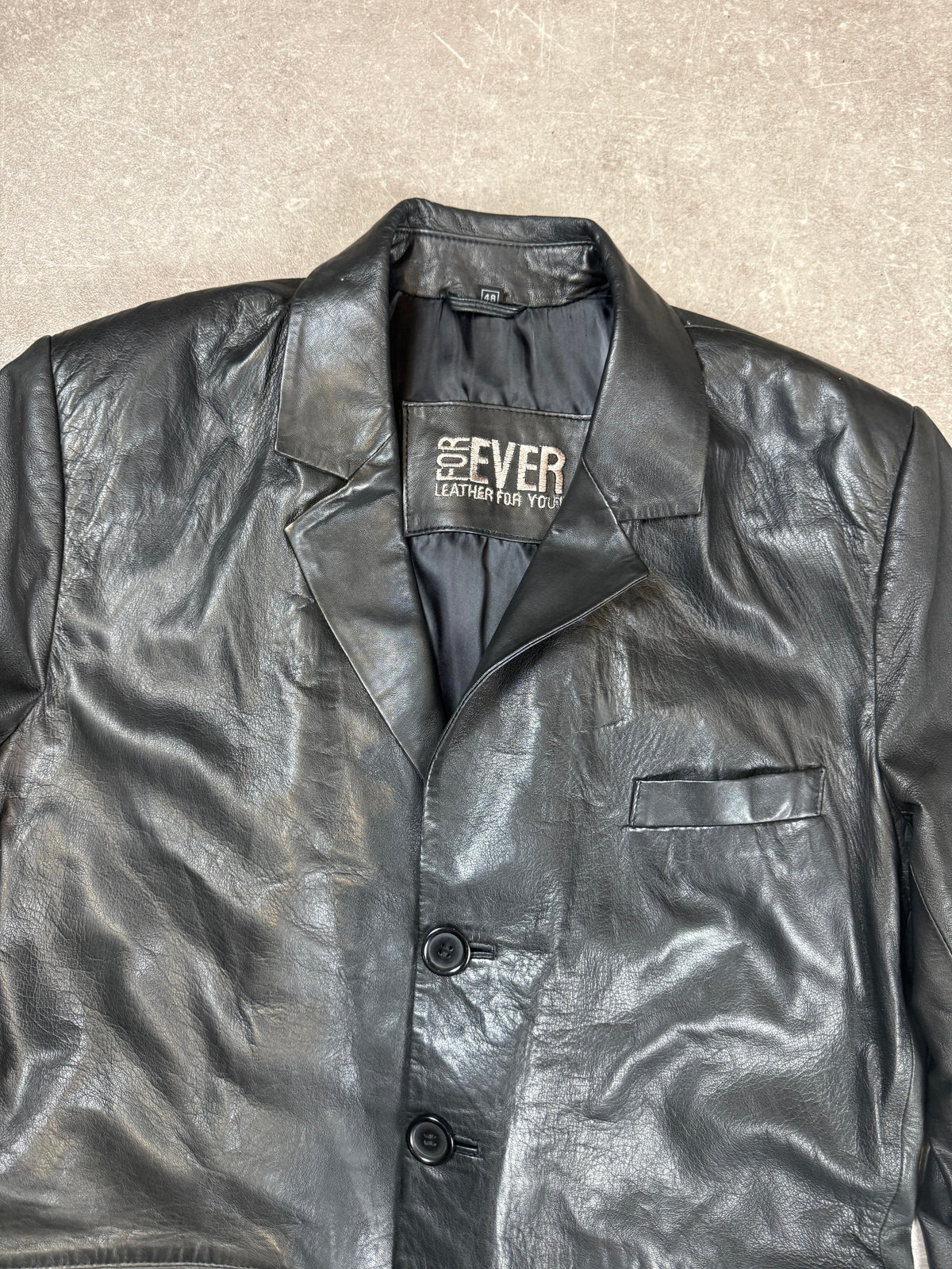 Vintage FOR EVER Herren Lederblazer Schwarz Echtleder Gr. 48 Lederjacke