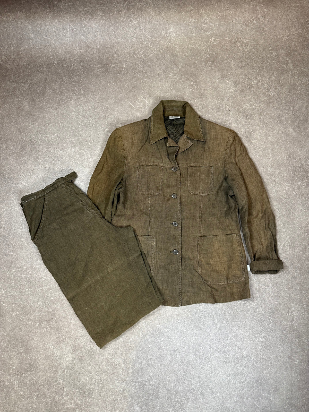 LIVRE Young Concept Damen Leinen Hosenanzug Gr. 40 Vintage Khaki Zweiteiler