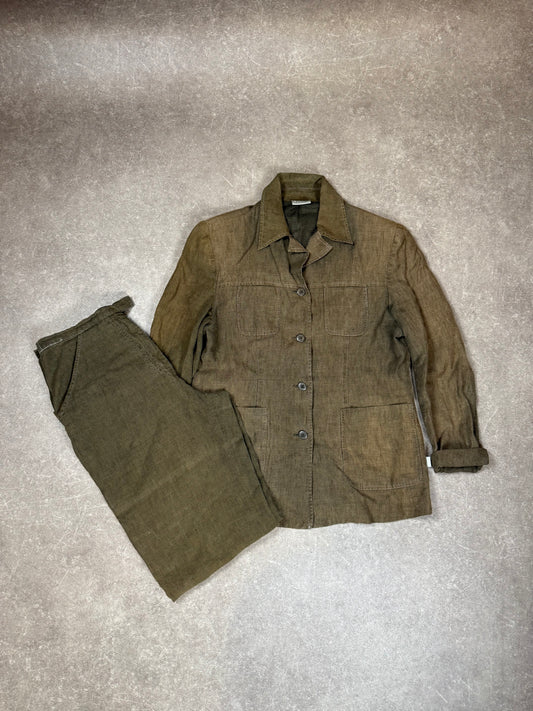 LIVRE Young Concept Damen Leinen Hosenanzug Gr. 40 Vintage Khaki Zweiteiler