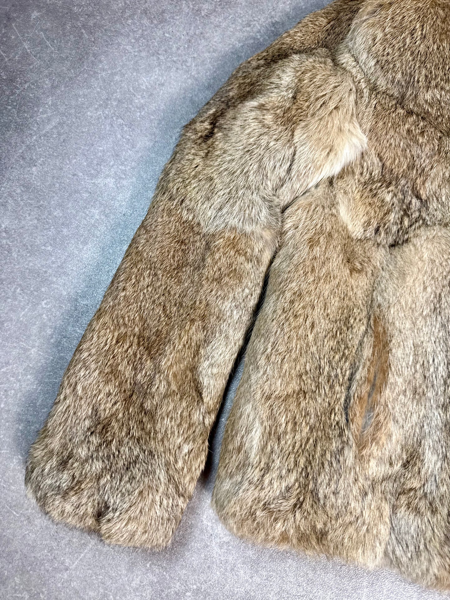 Vintage Kaninchen Pelzjacke Echtpelz Damen Grau Braun HEKA Gr. 38 Rabbit Fur Jacket