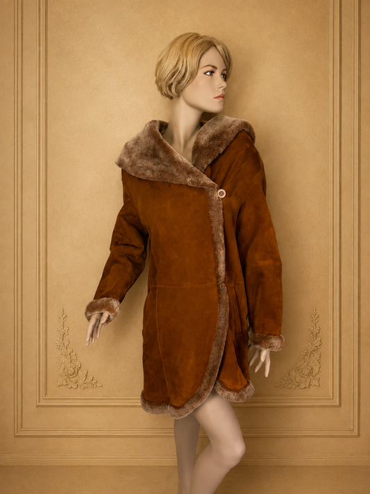 Élégance Paris Vintage Lammfellmantel Damen Gr. 38 – Shearling Cognac